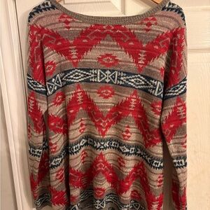 Denim & Supply Ralph Lauren Red and Tan Crew Neck Sweater